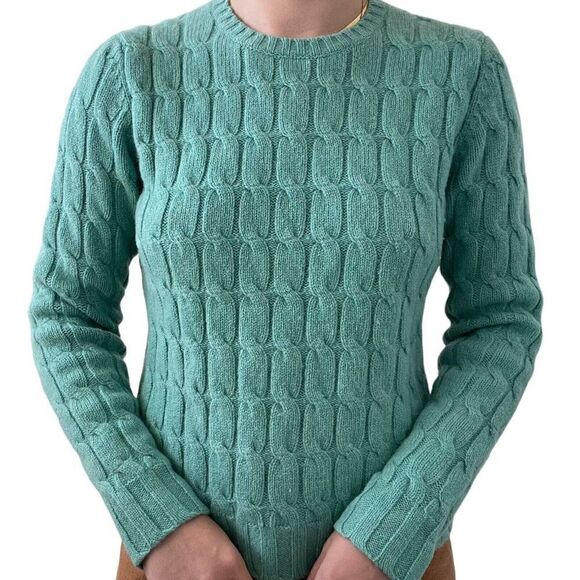Vintage Y2K Womens Gap Teal Lambswool Cable Knit Preppy Fisherman Sweater Sz M - Picture 1 of 7